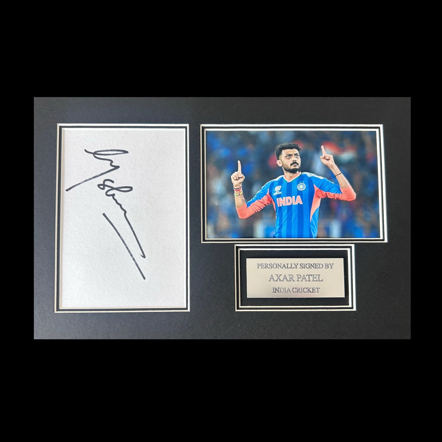 Axar Patel India Cricket Delhi Capitals Hand Signed Mount Display
