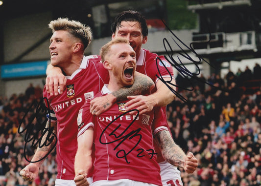 Kiefer Moore Josh Windass Lewis O’Brien Hand Signed Wrexham 12X8” Photo