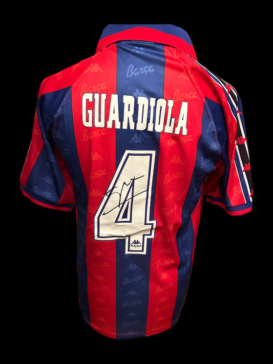 Pep Guardiola Barcelona 1995-97 Retro Hand Signed Home Shirt