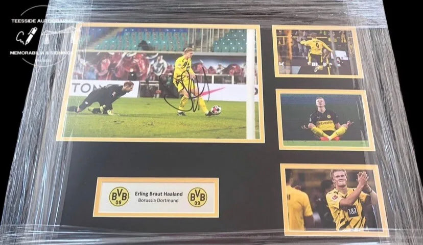 Erling Haaland Hand Signed Borussia Dortmund Framed Photo Display.