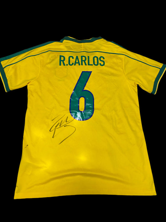 Roberto Carlos Brazil 1998 Hand Signed Home Shirt 1