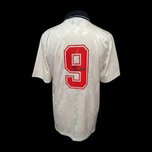 Peter Beardsley England 1990 Retro Hand Signed Home Shirt