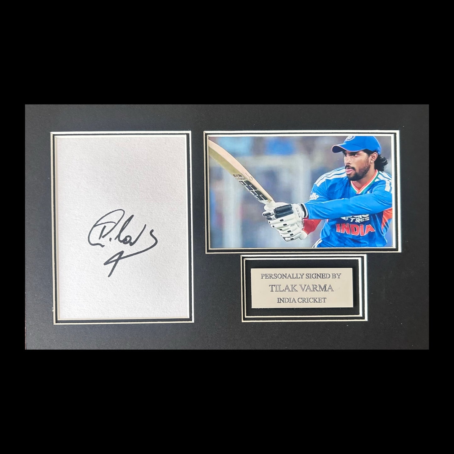 Tilak Varma India Cricket Mumbai Indians Hand Signed Mount Display