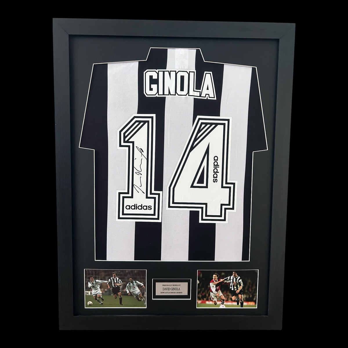 David Ginola Newcastle United FC The Entertainers Hand Signed Home FRAMED Display