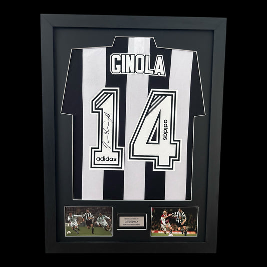 David Ginola Newcastle United FC The Entertainers Hand Signed Home FRAMED Display