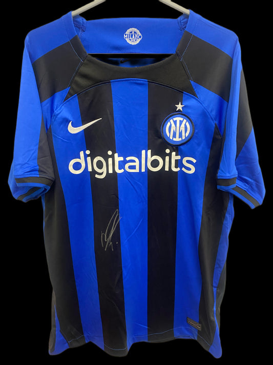 Denzel Dumfries Inter Milan Hand Signed Home Shirt