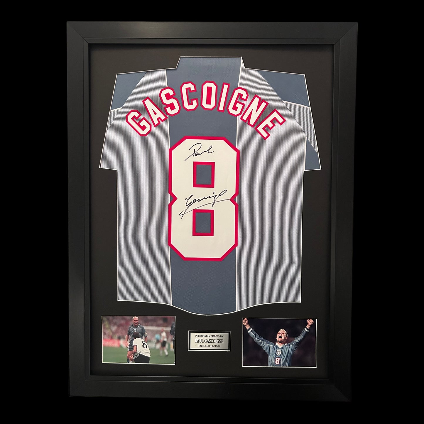 Paul Gascoigne England Legend Hand Signed & Framed Away Shirt