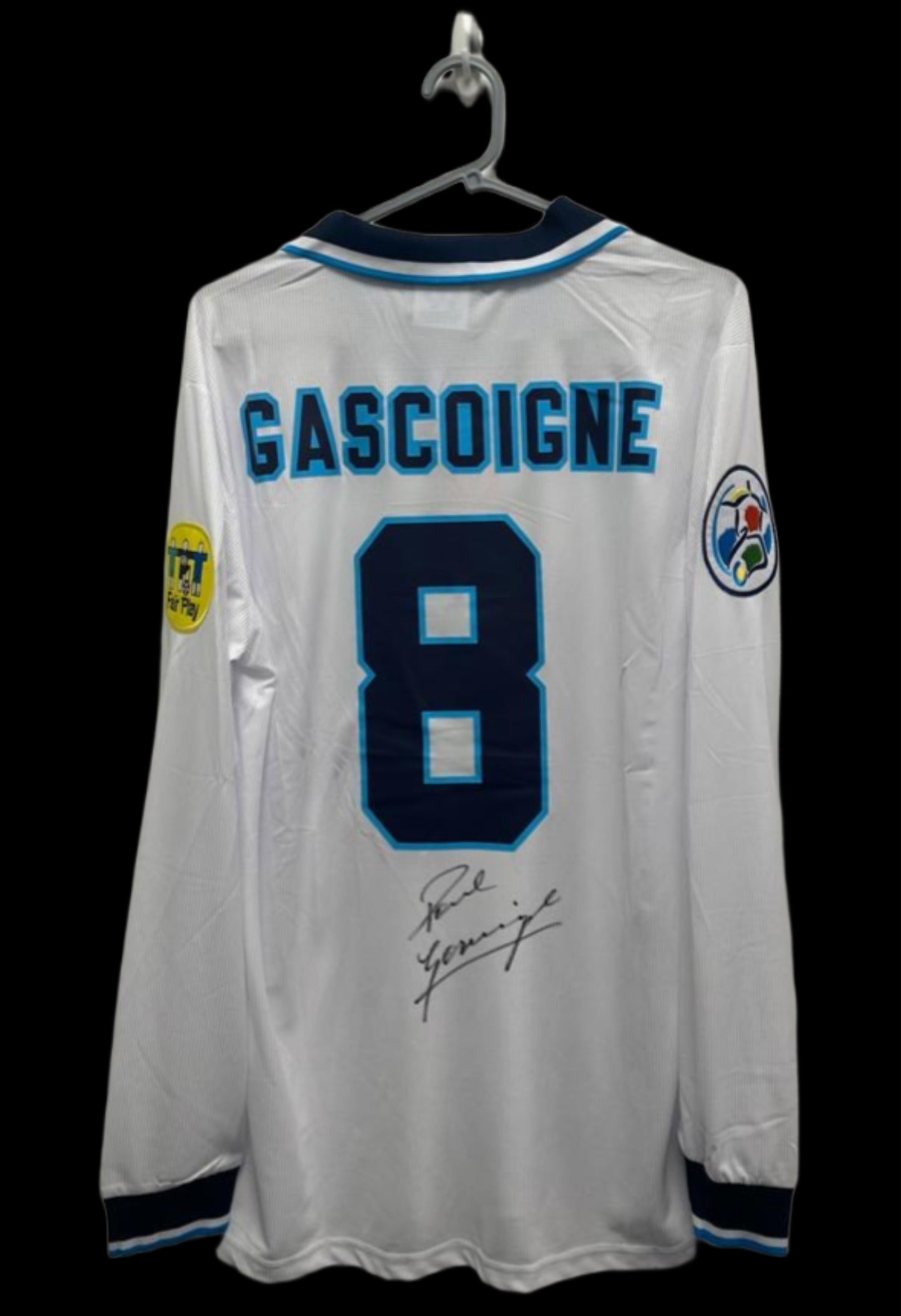 Paul Gascoigne England Home Euro 1996 Hand Signed Shirt