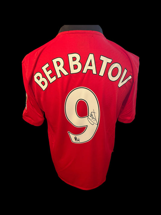 Dimitar Berbatov Manchester United 2009-10 Hand Signed Retro Home Shirt