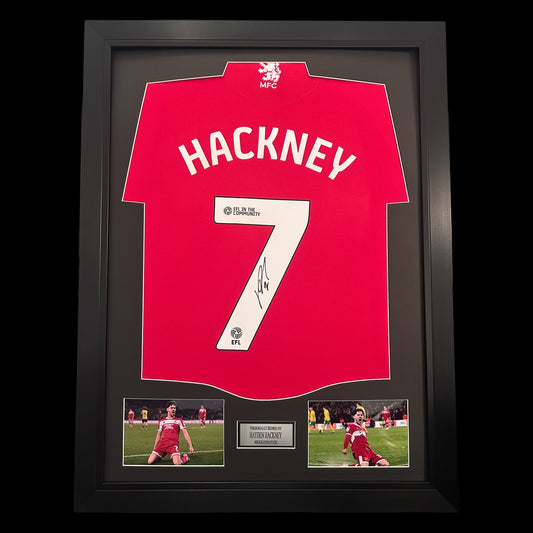 Hayden Hackney Middlesbrough Hand Signed Framed Home Shirt Display
