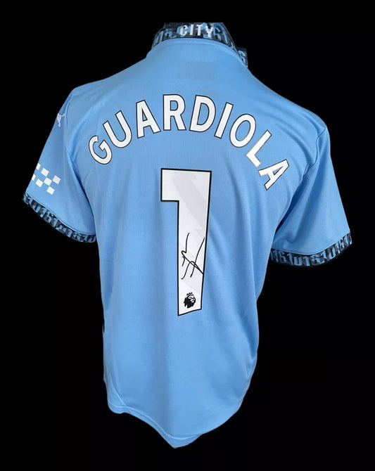 Pep Guardiola Manchester City Hand Signed Home Shirt 2