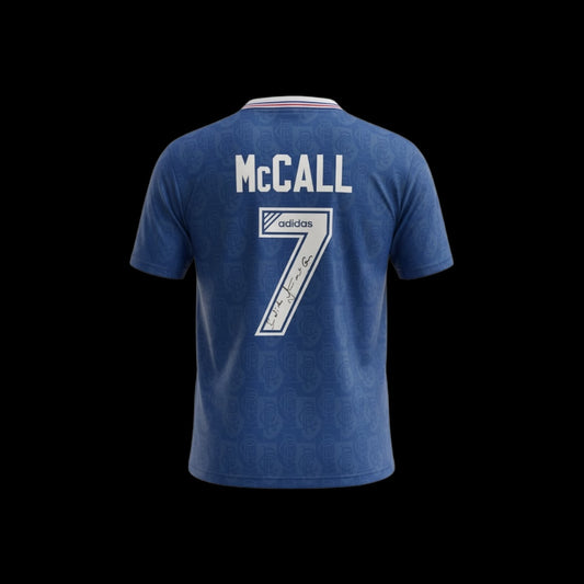 Stuart McCall Rangers 1996-97 Hand Signed Retro Home Shirt