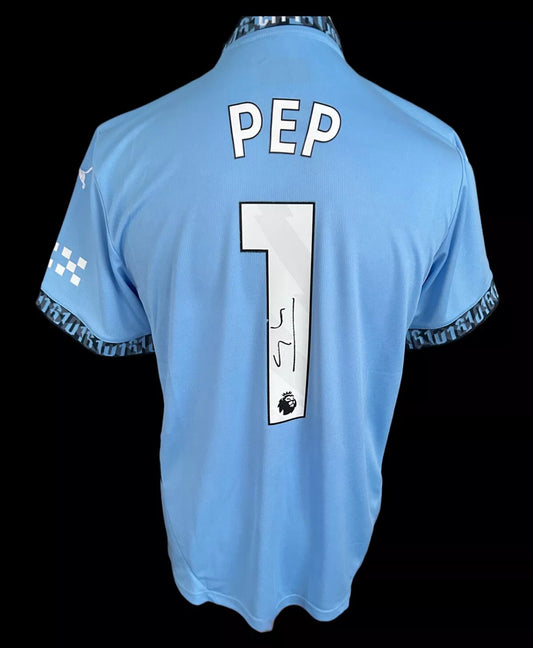 Pep Guardiola Manchester City Hand Signed Home Shirt 1