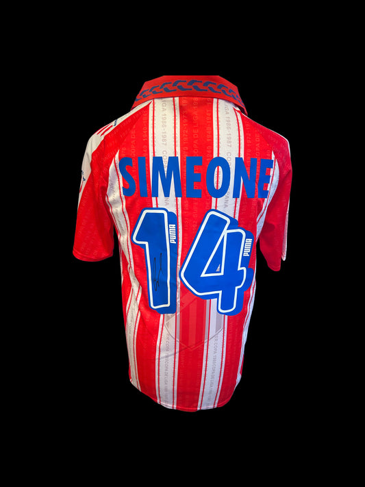 Diego Simeone Athletico Madrid Hand Signed 1995-96 Home Shirt